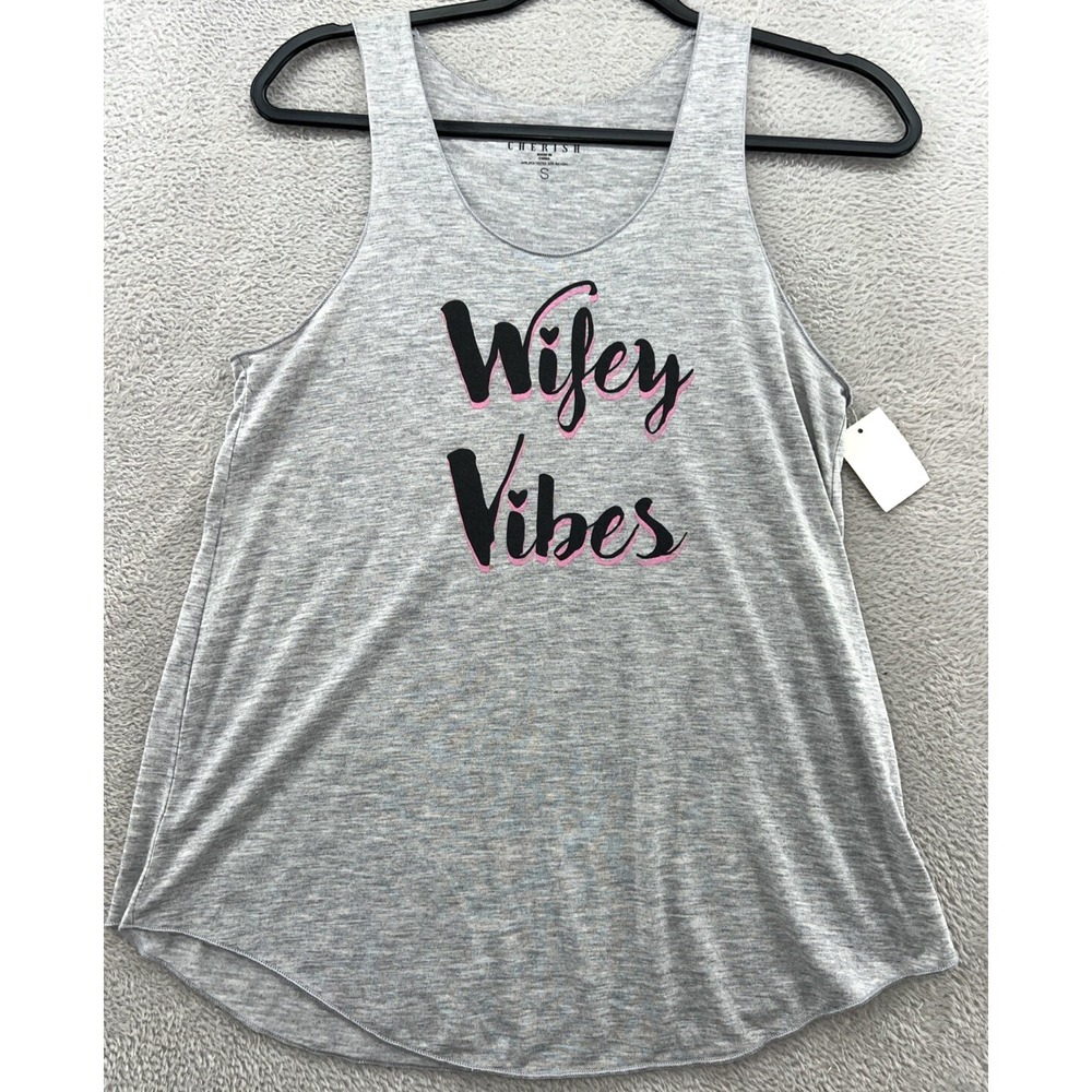 Love & Cherish Shirt Womens Small Grey Wifey Vibes Sleeveless Tank Top Stretch
